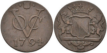 Нидерландская Восточная Индия, Утрехт (Утрехт) 1 дуит 1794 KM 111.1 медь 4577-332