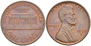 США 1 цент 1959 D, Авраам Линкольн KM 201 медь цинк 73-1715