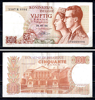 Бельгия 50 франков 1966 Pick 139 (4) бумага 6312-38-1-2