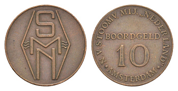 Нидерланды жетон в 10 центов 1947-1957 BOORDGELD - корабельные деньги, использовались на кораблях при вывозе эмигрантов, для предотвращения вывоза валюты бронза 4613-545