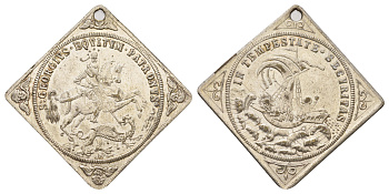 Европа религиозный жетон-оберег моряки брали данный жетон с собой из-за суеверного предположения что данный медальон убережет их от бед в море, размер 33x33 мм, вес 9,25 гр белый металл 4672-936
