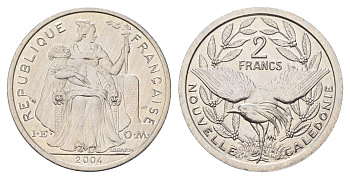 Новая Каледония 2 франка 2004 KM 14 алюминий UNC 213-212