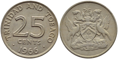 Тринидад и Тобаго 25 центов 1966 герб KM 4 медно-никель 4396-644