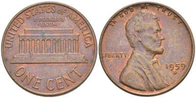 США 1 цент 1959 D, Авраам Линкольн KM 201 медь цинк 73-1715