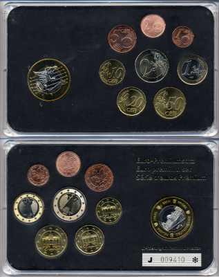 ФРГ евронабор от 1 евроцента до 2 евро  включает 1 евро 1997 Рейхстаг, планшет  биметалл, медно-никель  UNC  3-6-5-02