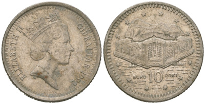 Гибралтар 10 пенсов 1992 KM 112 медно-никель 4620-132