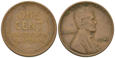 США 1 цент 1941 Линкольн KM 132 бронза 4567-649