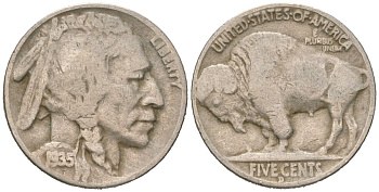 США 5 центов 1935 D, индеец, бизон KM 134 медно-никель 4614-1218