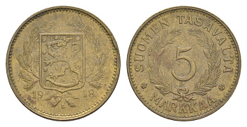 Финляндия 5 марок 1948 KM 31a латунь 4648-623