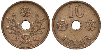 Финляндия 10 пенни 1941 KM 33.1 медь 51-3652