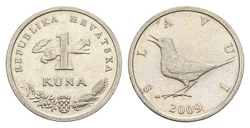 Хорватия 1 куна 2009 западный соловей, нечетный год KM 9.1 медь цинк никель aUNC 4573-132