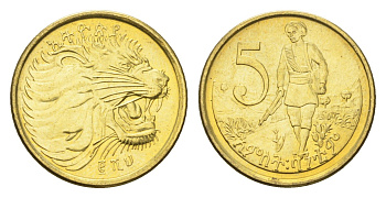 Эфиопия 5 сантимов 2008 KM 44.3 сталь плакированная латунью UNC 4668-551