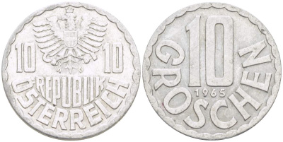 Австрия 10 грошей 1965 KM 2878 алюминий 4525-532