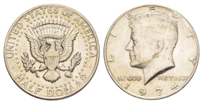 США 1/2 доллара (50 центов) 1974 Джон Кеннеди KM 202b медь плакированная медно-никелем aUNC 4536-842