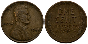 США 1 цент 1944 Линкольн KM A132 медь цинк 4164-831