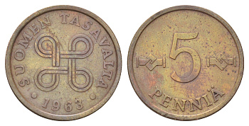 Финляндия 5 пенни 1963 KM 45 медь 4668-847