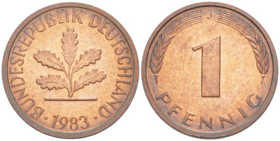 ФРГ 1 ПФЕННИГ 1983 J KM 105, J. 380 сталь плакированная медью 4181-651