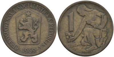 Чехословакия 1 крона 1969 женщина сажает липовое дерево KM 50 алюминиевая бронза 4156-135