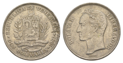 Венесуэла 2 боливара 1967 Симон Боливар Y 43 никель 4599-231
