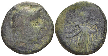 Набатея AE 129-104 гг. до н.э. голова Афины в шлеме / богиня Нике, Петра Meshorer 1 медь 1073-21-106