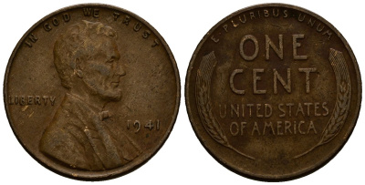 США 1 цент 1941 Линкольн KM 132 бронза 4164-824