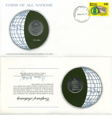 Шри-Ланка 1 рупия 1978 КОНВЕРТ С МАРКОЙ ПЕРВОГО ДНЯ ГАШЕНИЯ, COINS OF NATIONS KM 136.1 медно-никель UNC 4294-61-2