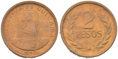 Колумбия 2 песо 1979 KM 263 бронза 4364-1155