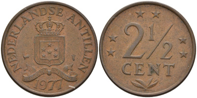 Нидерландские Антилы 2 1/2 цента 1977 Юлиана (1948-1980) KM 9 бронза 4595-427