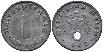 ГЕРМАНИЯ 1 РЕЙХСПФЕННИГ 1940 A KM 97, J.369 цинк 96-647