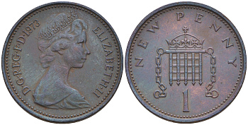 Великобритания 1 пенни 1973 Елизавета II (1952-2022) KM 915, Spink 4237 (B1) бронза    4147-353