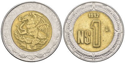 Мексика 1 песо 1992 KM 550 биметалл 87-721
