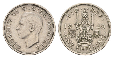 Великобритания 1 шиллинг 1949 Георг VI (1936-1952), Шотландский герб KM 877, Spink 4109 медно-никель 4116-654