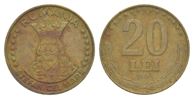 Румыния 20 леев 1993 KM 109 сталь плакированная латунью 4635-231