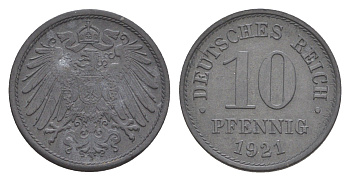 Германия 10 пфеннигов 1921 KM 26, J. 299 цинк 4640-344