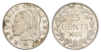 Либерия 25 центов 2000 KM 16b никель сталь 4641-1252