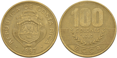 Коста-Рика 100 колон 1997 B.C.C.R. KM 230а латунь 82-232