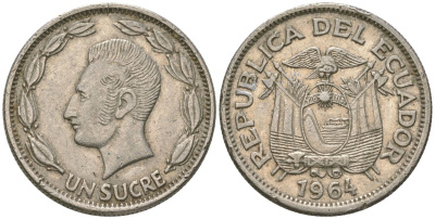 Эквадор 1 сукре 1964 KM 78b сталь плакированная никелем 4511-356