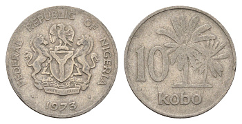 Нигерия 10 кобо 1973 пальмы KM 10.1 медно-никель 4701-1249