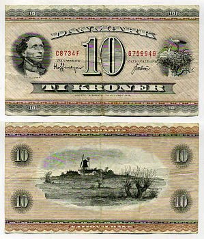 Дания 10 крон 1954-1955 серия C8 Pick 44d бумага 6289-5-4-1