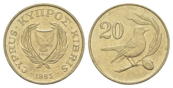 Кипр 20 центов 1983 птичка KM 57.1 никель латунь UNC 4652-346