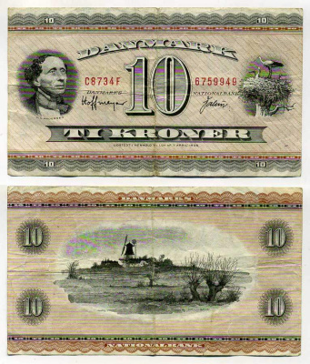 Дания 10 крон 1954-1955 серия C8 Pick 44d бумага 6289-5-4-1