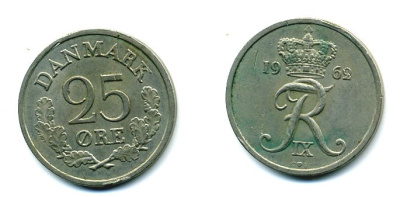 ДАНИЯ 25 ЭРЕ 1962 KM 850 медно-никель 04-917