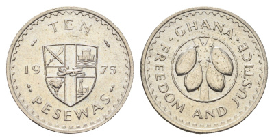 Гана 10 песев 1975 KM 16 медно-никель UNC 4666-612