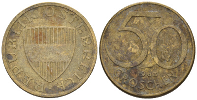 Австрия 50 грошей 1963 KM 2885 алюминиевая бронза 60-1213