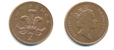 Великобритания 2 пенса 1997 Елизавета II (1952-2022) KM 936а, Spink 4386 (C4) сталь плакированная медью 177-844