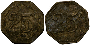 Франция 25 сантимов XIX-XX век ресторанный жетон латунь 4166-557