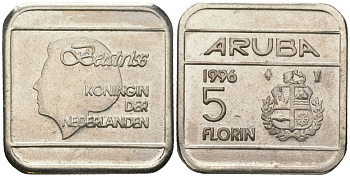 Аруба 5 флоринов 1996 Беатрикс (1980-2013) KM 12 сталь плакированная никелем 4619-421