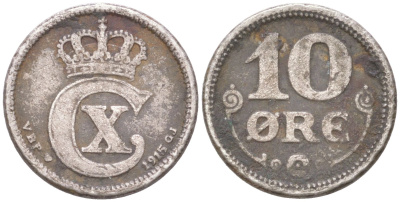 Дания 10 эре 1915 Кристиан X (1912-1947) KM 818 серебро 4621-1021