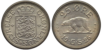 Гренландия 25 эре 1926 NCN; CJ, медведь, датская колония, Кристиан X (1912-1947) KM 5 медно-никель 186-1053