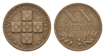 Португалия 20 сентаво 1953 KM 584 бронза 4651-768